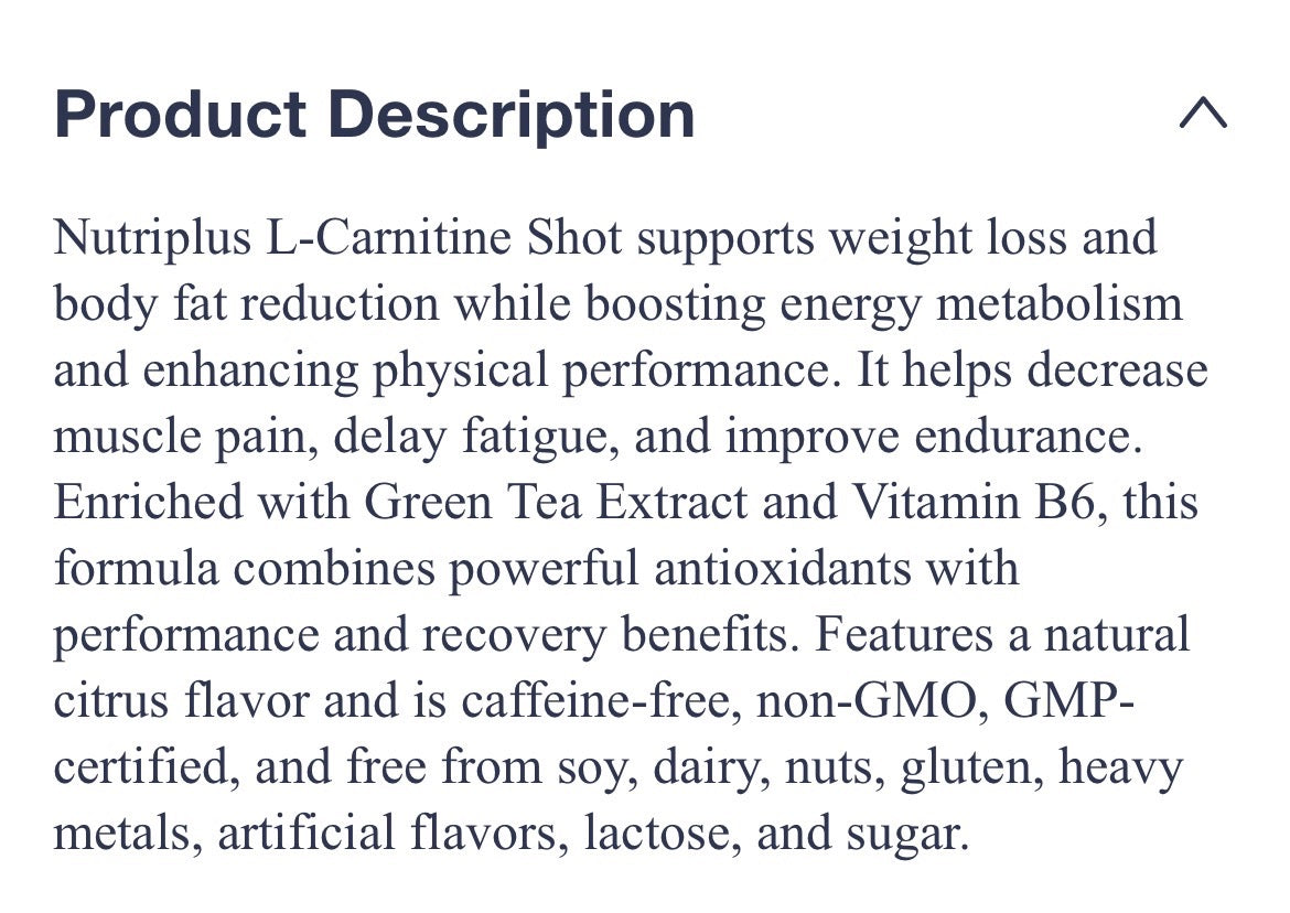 L-Carnitine Liquid Shots On Hand